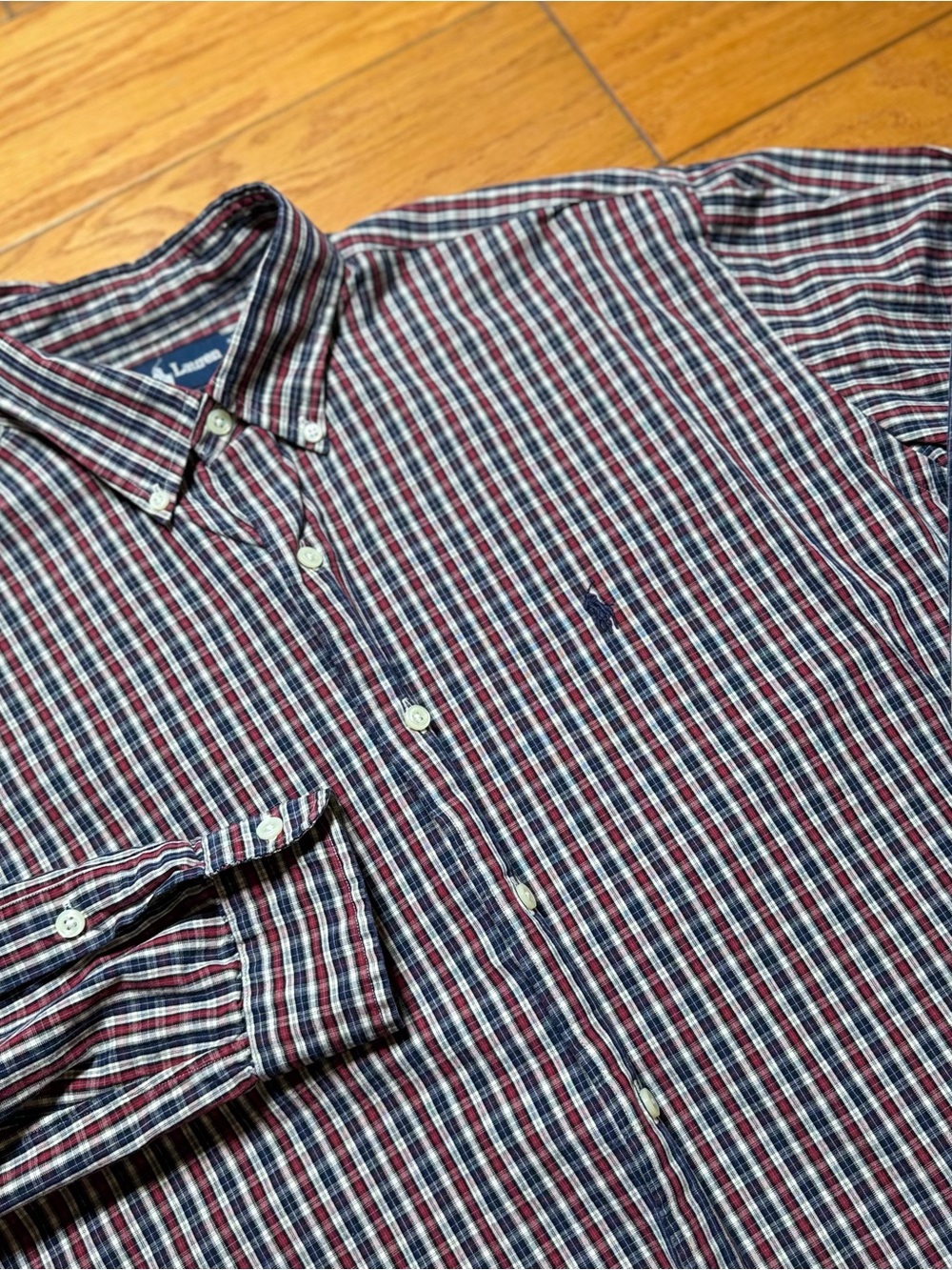 Ralph Lauren Men's Red, Navy & White Plaid Button-Down Shirt
